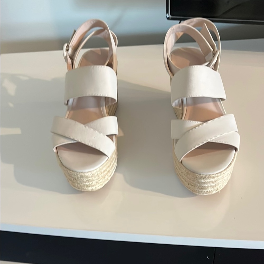 Nine West Cream Wedge Sandals with Adjustable Ankle Strap Size 8